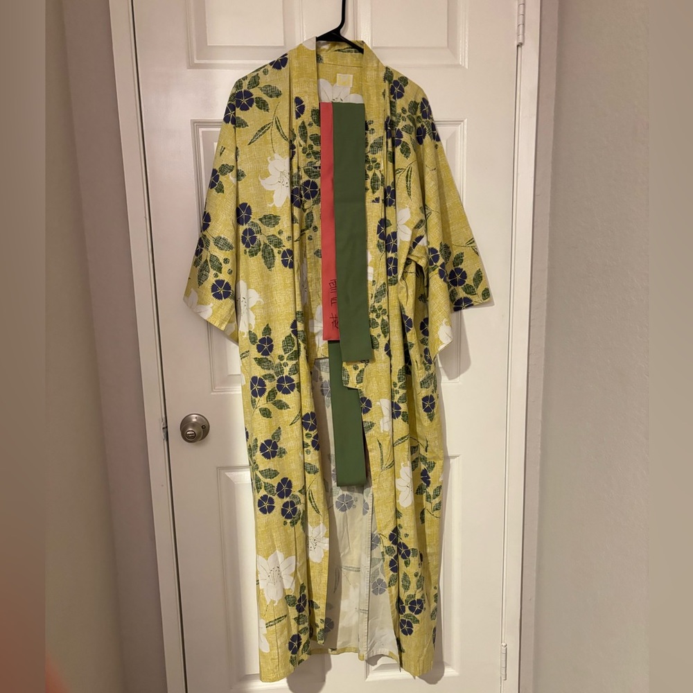 Green floral yukata (S) for cosplay or swim cover up